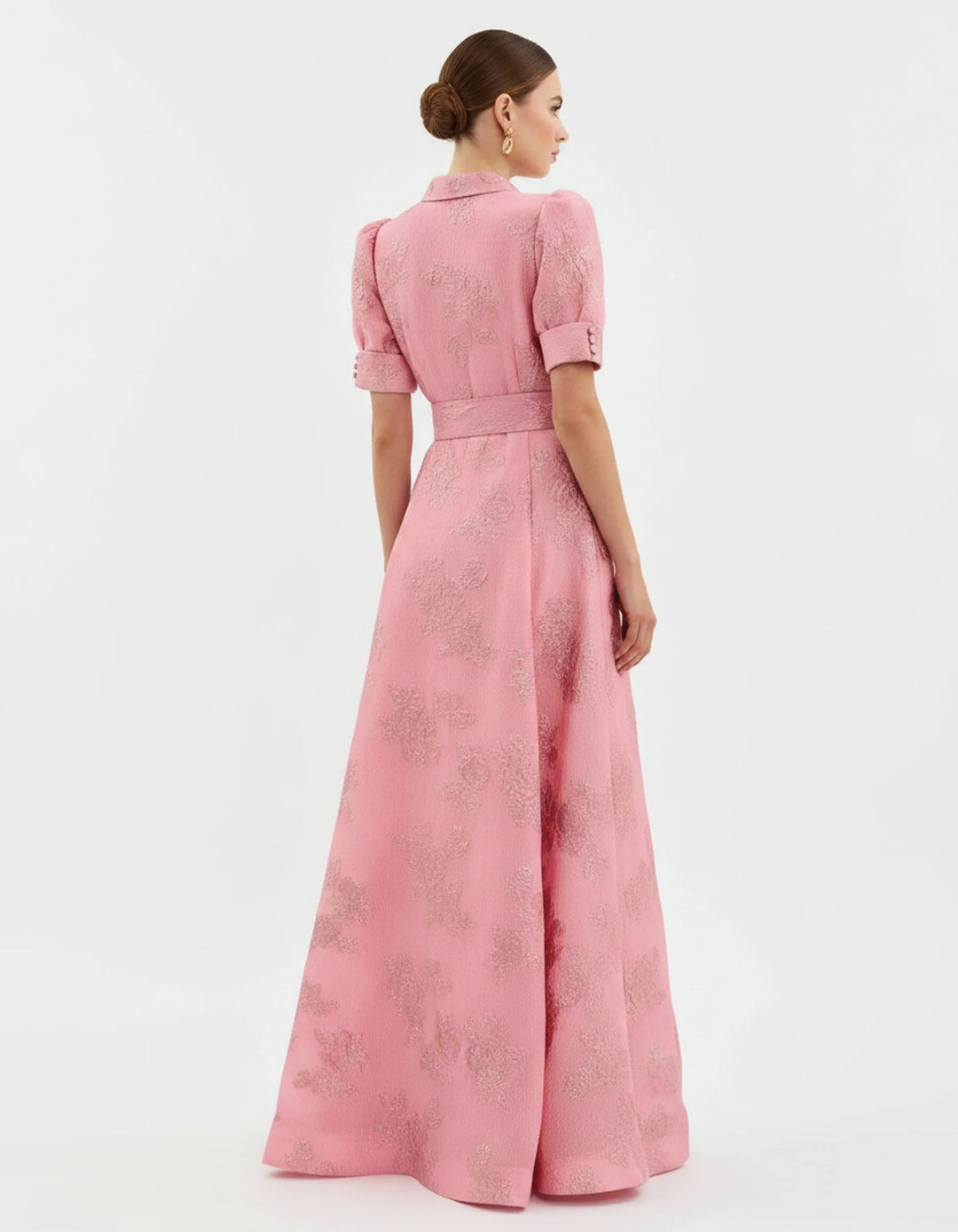 Covernorth Women's Floral Jacquard Belted Maxi Shirt Dress