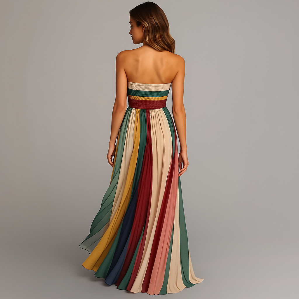 Women's Strapless Pleated Striped Dress