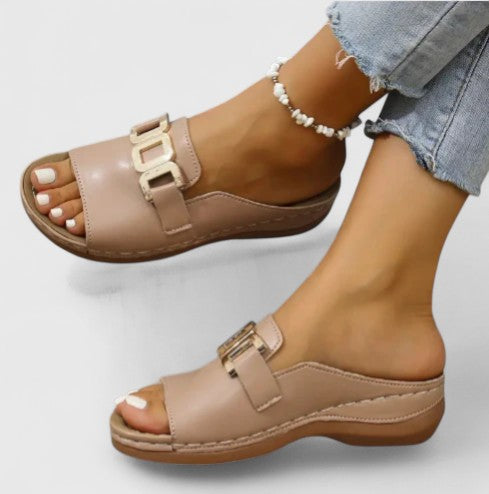Women's Open-Toe Buckle Slides