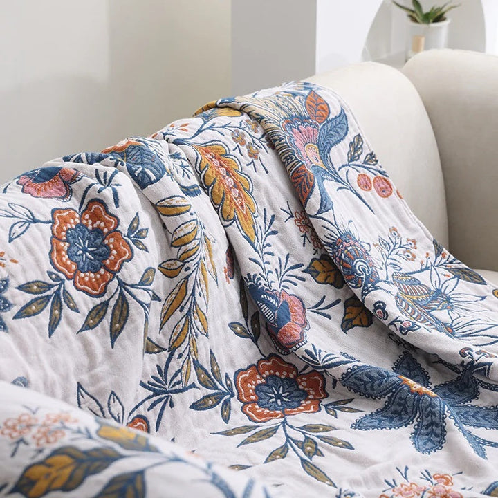 Vintage Floral Tapestry Throw Blanket with Tassels for Sofa Bed