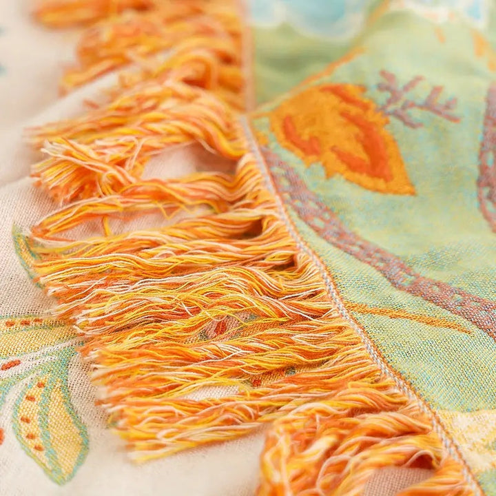 Bohemian Floral Throw Blanket - Luxury Fringed Couch Cover