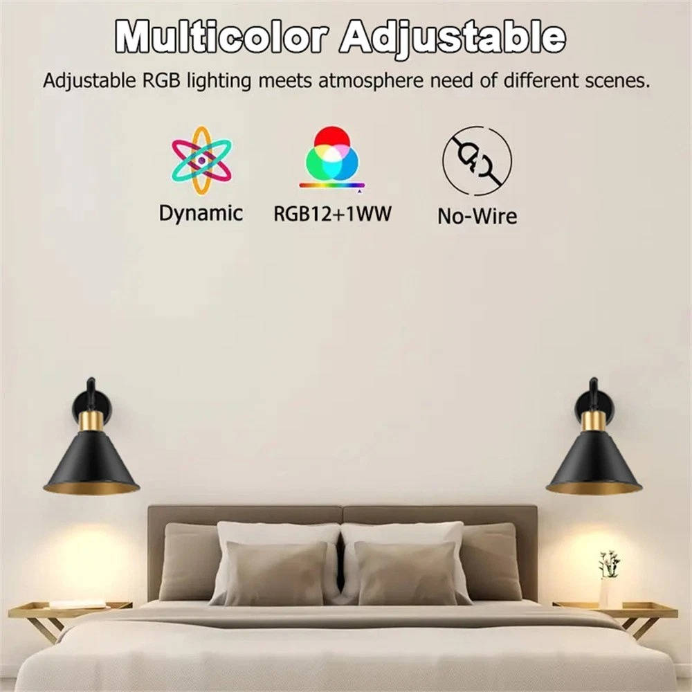 Battery Wall Sconces │ Remote RGB Color Changing │ Bedroom & Living 2Pc