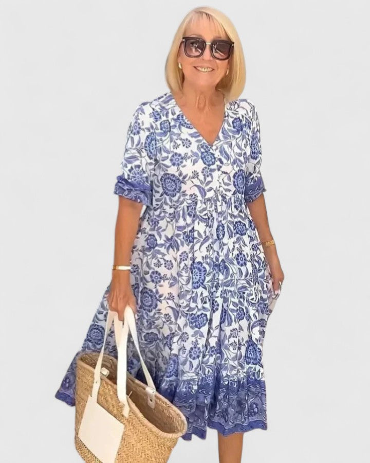 Women's Printed Ruffle-Sleeve Maxi Dress