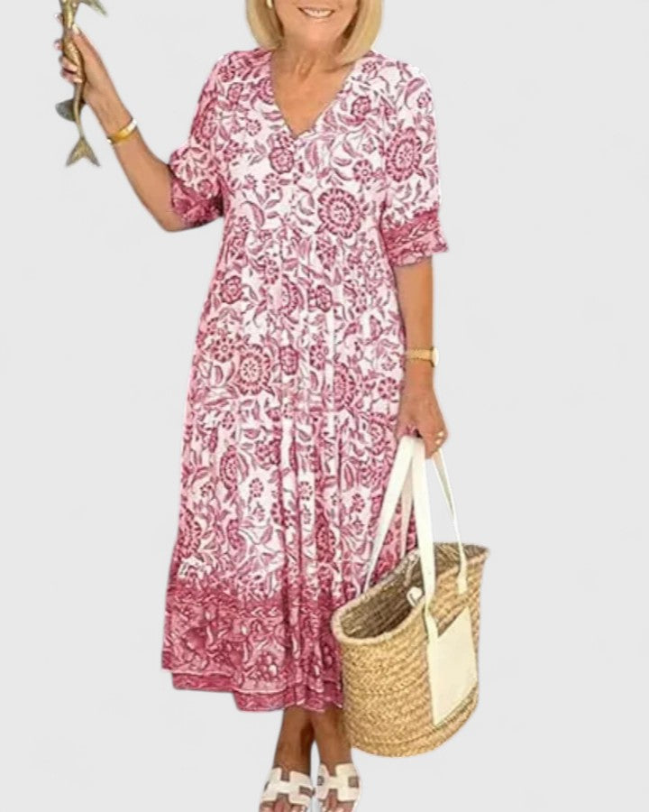Women's Printed Ruffle-Sleeve Maxi Dress