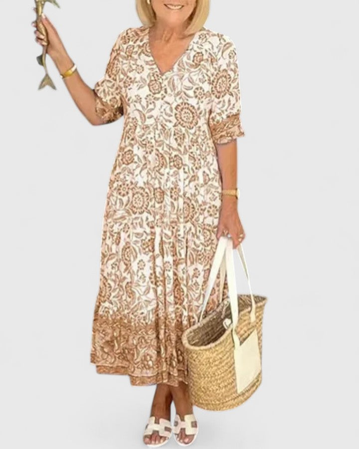 Women's Printed Ruffle-Sleeve Maxi Dress