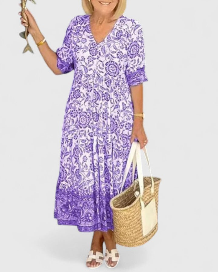 Women's Printed Ruffle-Sleeve Maxi Dress