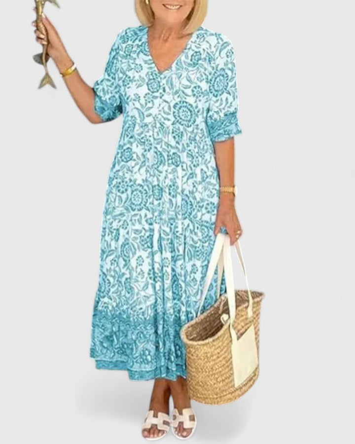 Women's Printed Ruffle-Sleeve Maxi Dress