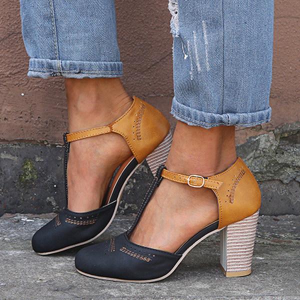 Covernorth Women’s Two-Tone T-Strap Block Heels
