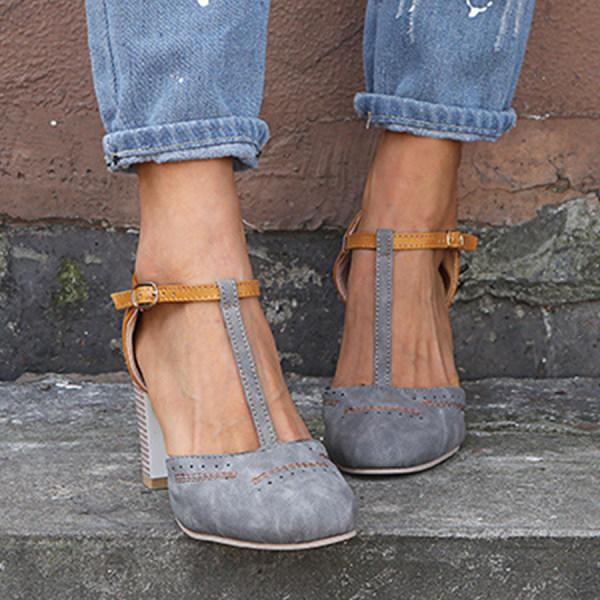 Covernorth Women’s Two-Tone T-Strap Block Heels