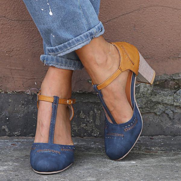 Covernorth Women’s Two-Tone T-Strap Block Heels