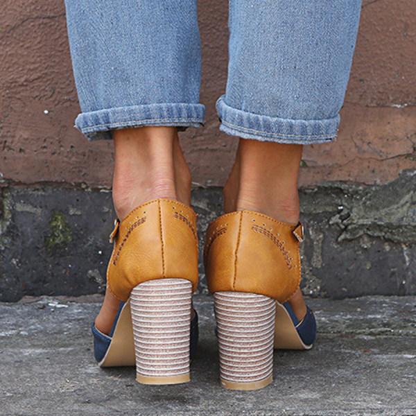 Covernorth Women’s Two-Tone T-Strap Block Heels