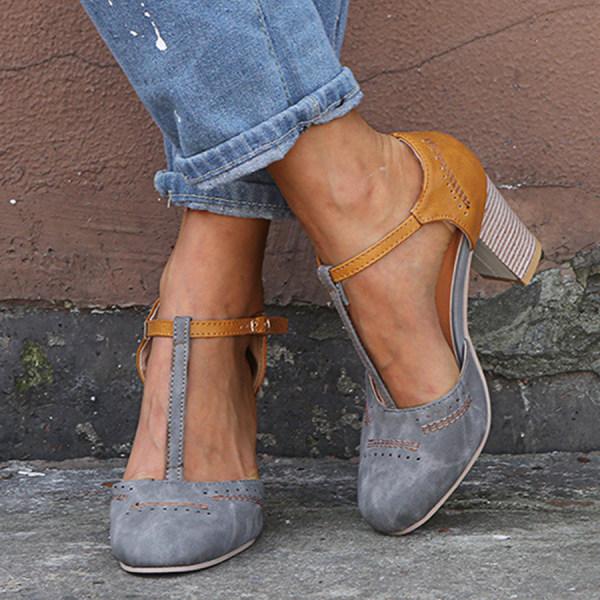 Covernorth Women’s Two-Tone T-Strap Block Heels
