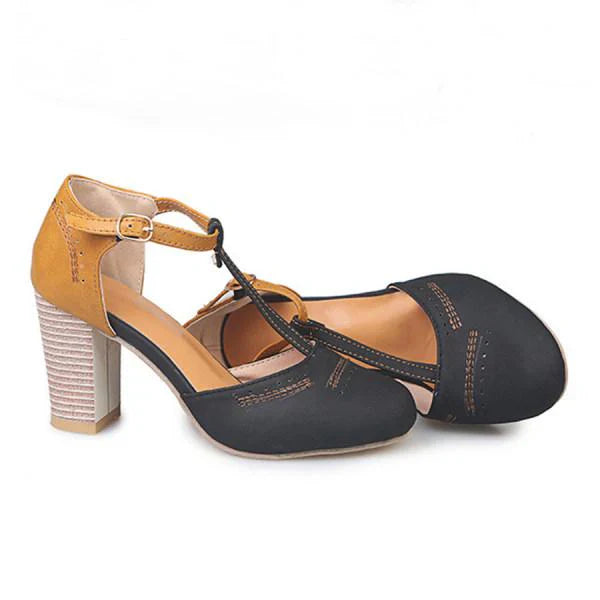 Covernorth Women’s Two-Tone T-Strap Block Heels