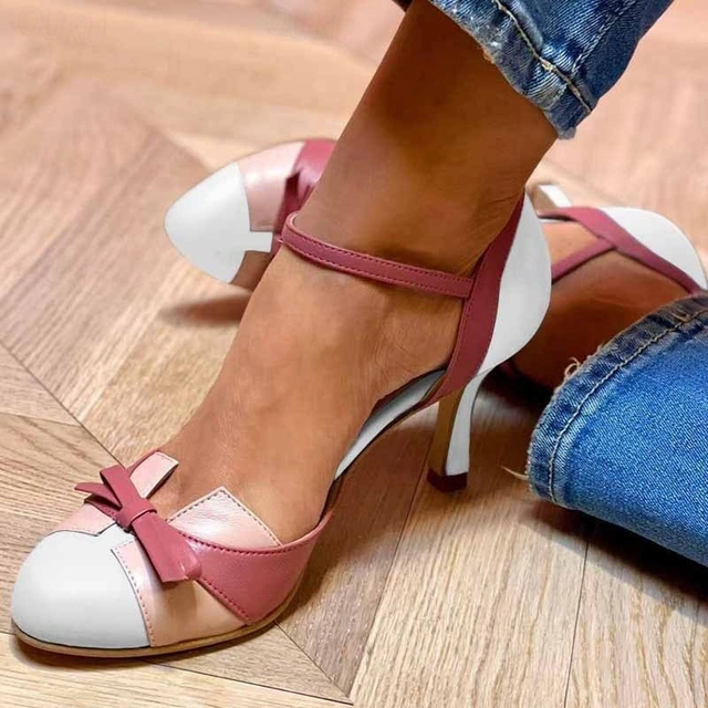 Covernorth Women's Colorblock Bow Ankle-Strap Heels