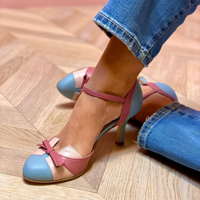 Covernorth Women's Colorblock Bow Ankle-Strap Heels