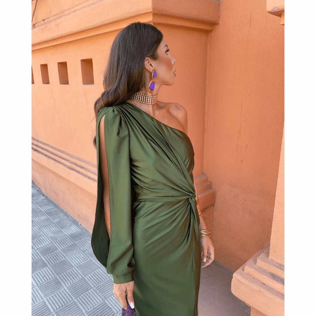 Women's One-Shoulder Ruched Maxi Dress