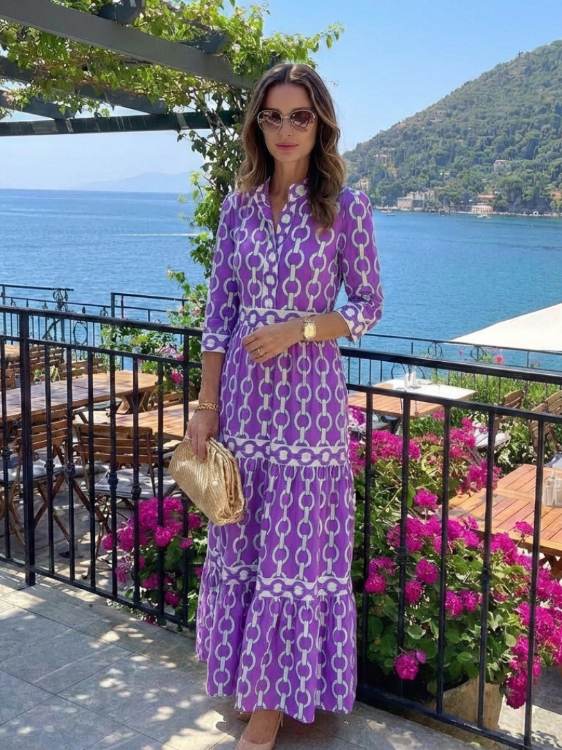 Women’s Geometric Print Tiered Maxi Dress