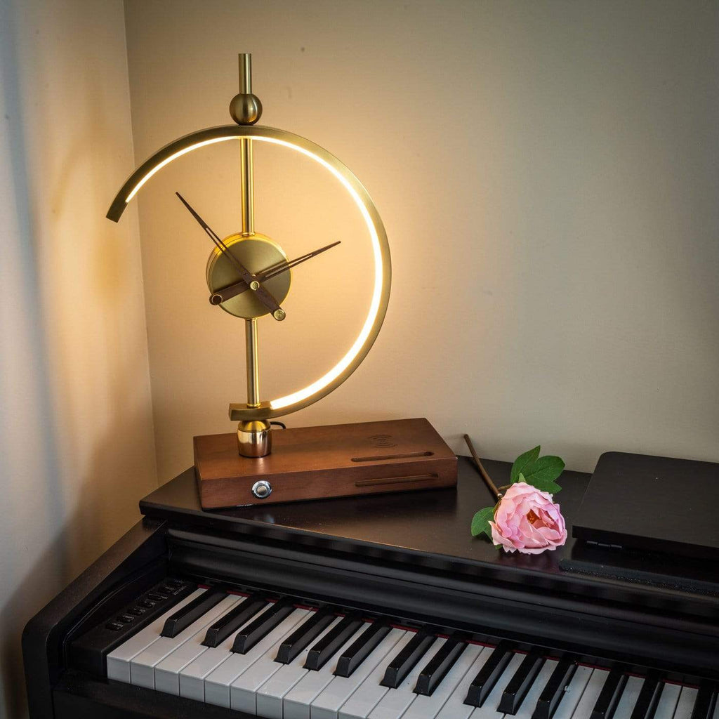 Sculptural Crescent Clock Lamp