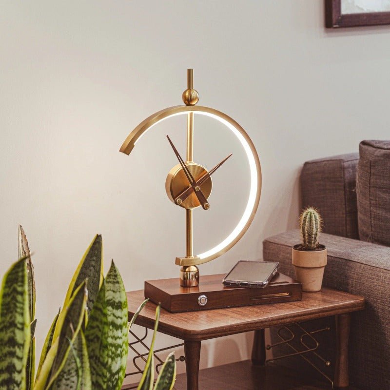 Sculptural Crescent Clock Lamp