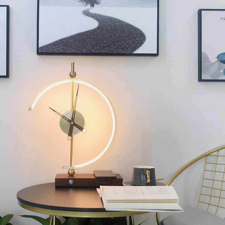 Sculptural Crescent Clock Lamp