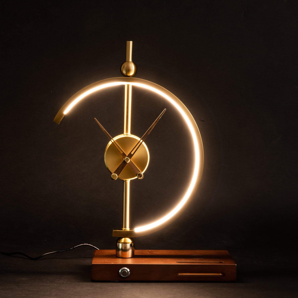 Sculptural Crescent Clock Lamp