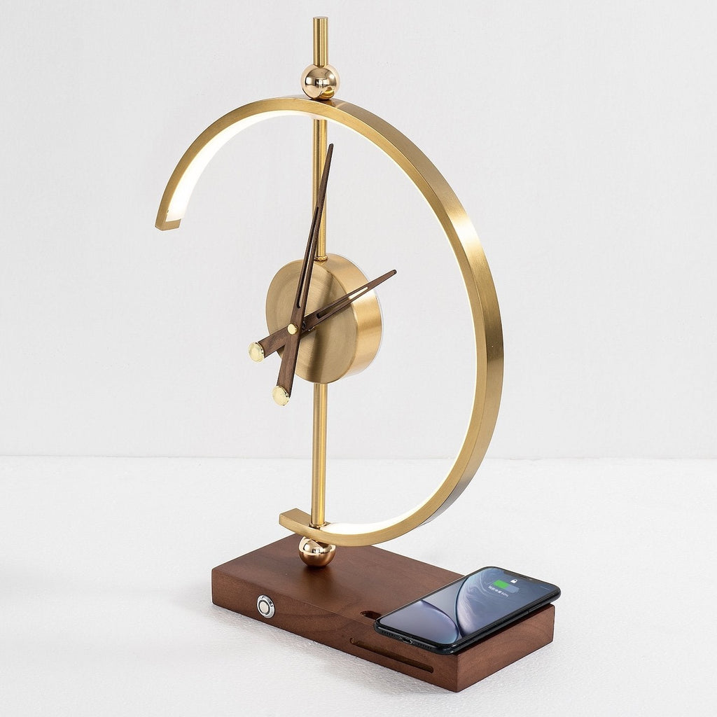 Sculptural Crescent Clock Lamp