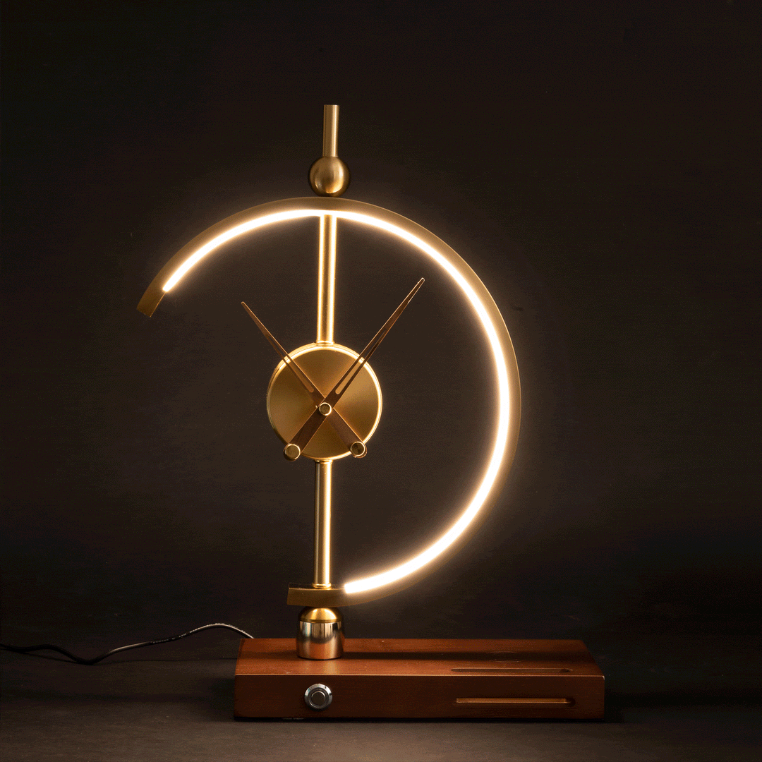 Sculptural Crescent Clock Lamp