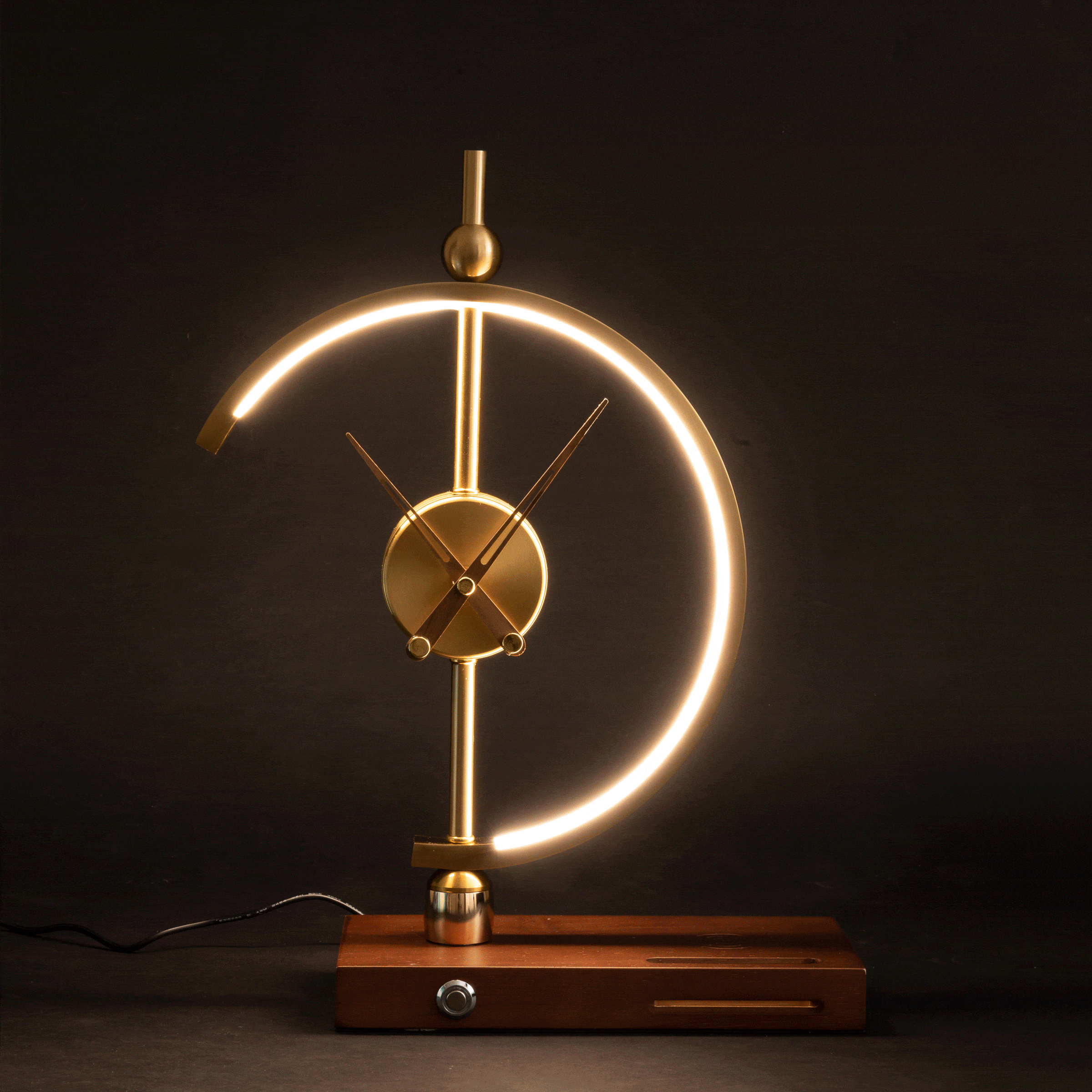 Sculptural Crescent Clock Lamp