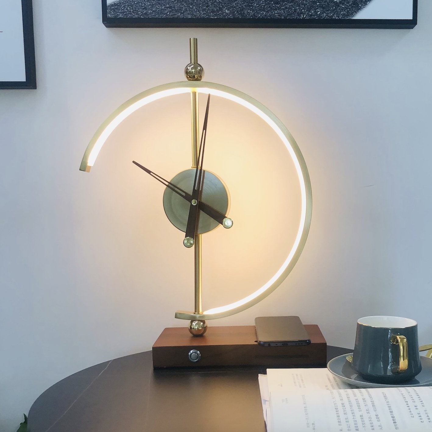 Sculptural Crescent Clock Lamp