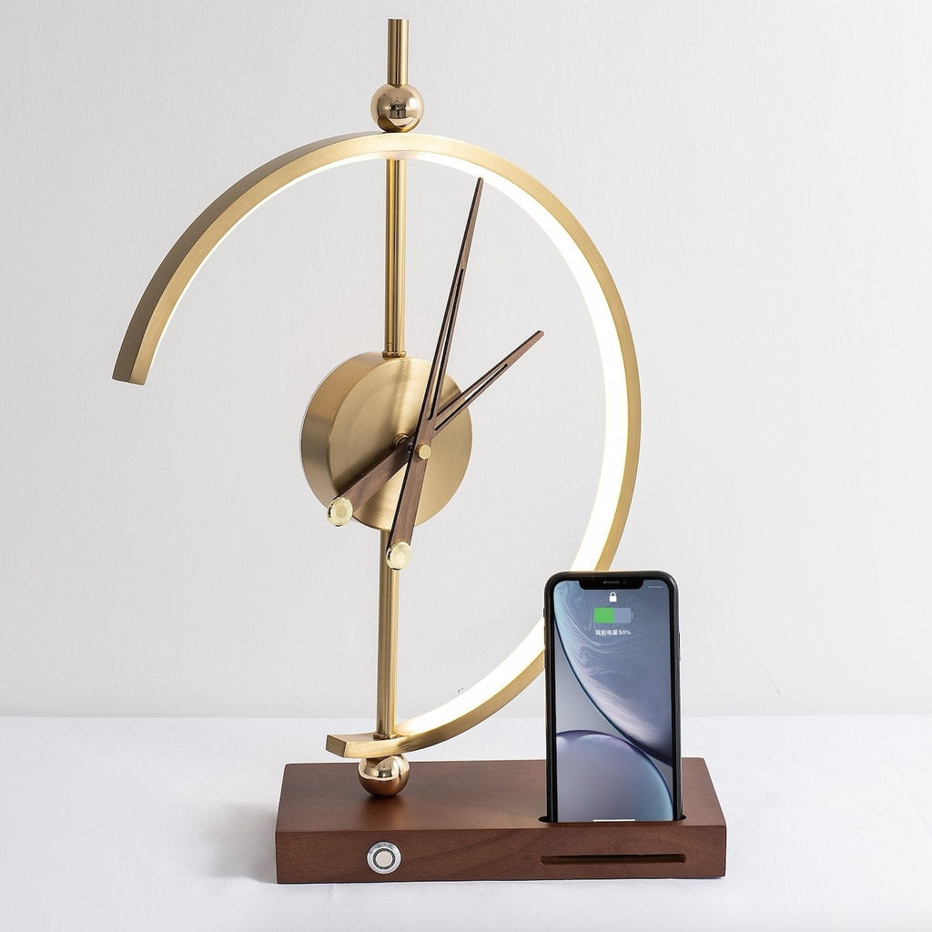 Sculptural Crescent Clock Lamp