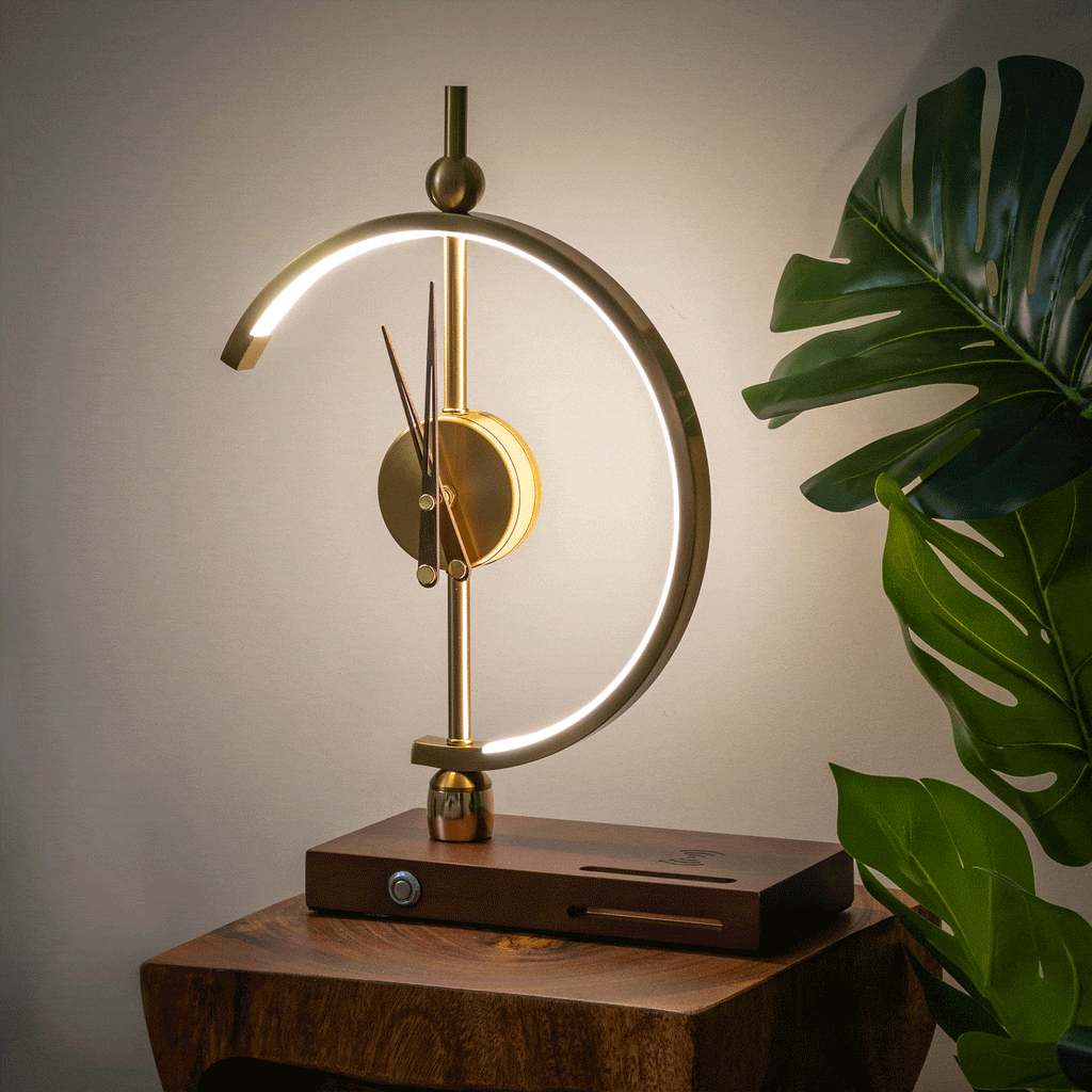 Sculptural Crescent Clock Lamp
