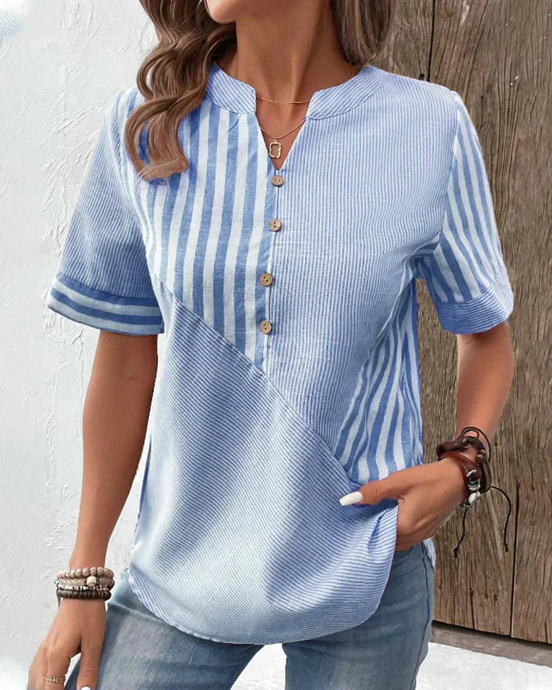 Covernorth Women's Striped Patchwork V-Neck Blouse