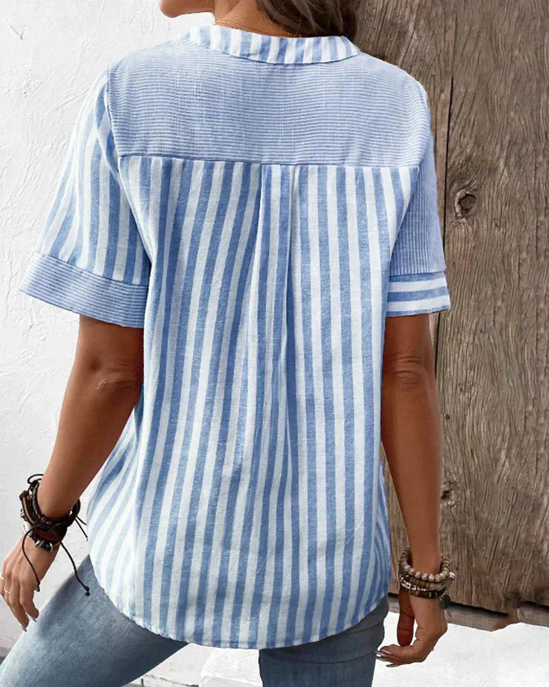 Covernorth Women's Striped Patchwork V-Neck Blouse