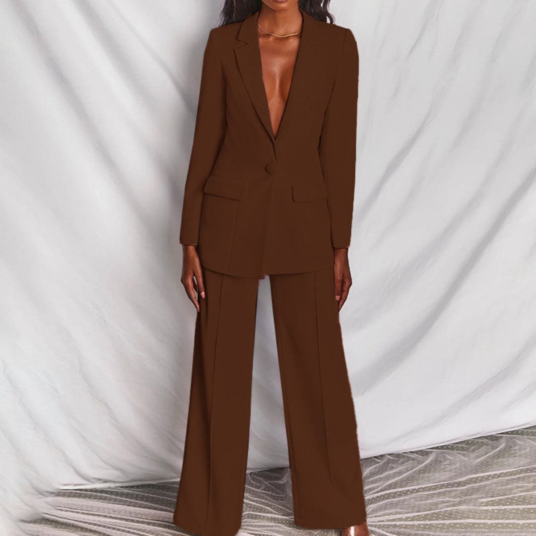 Women's Tailored Blazer and Wide-Leg Trousers Suit Set