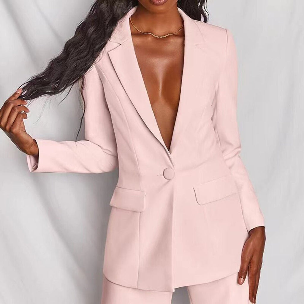 Women's Tailored Blazer and Wide-Leg Trousers Suit Set