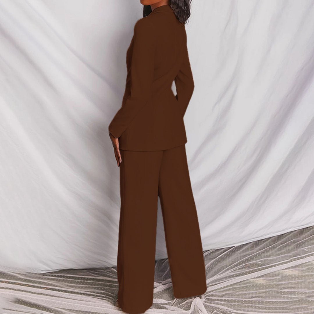 Women's Tailored Blazer and Wide-Leg Trousers Suit Set