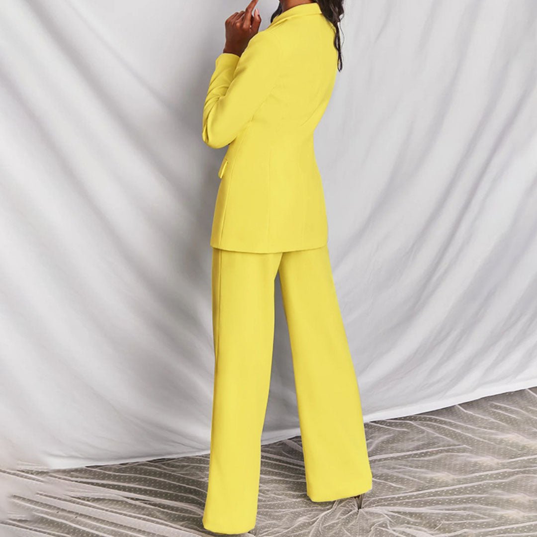 Women's Tailored Blazer and Wide-Leg Trousers Suit Set