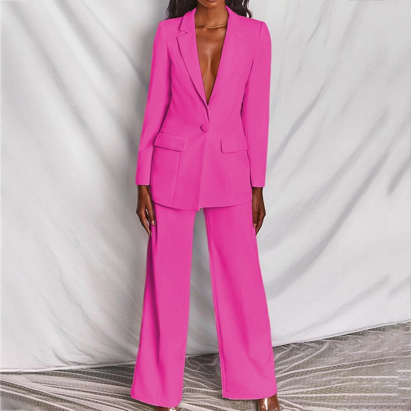 Women's Tailored Blazer and Wide-Leg Trousers Suit Set