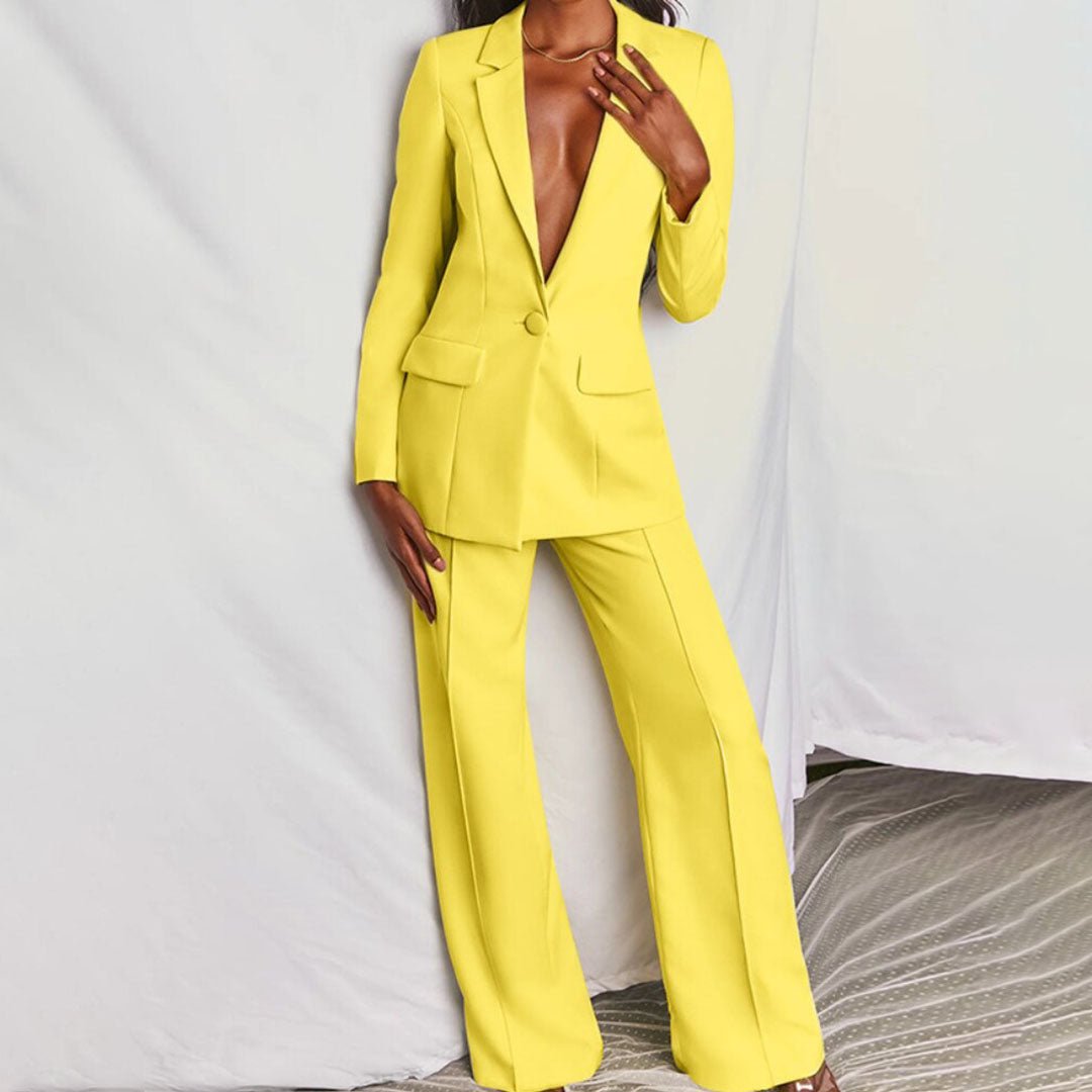 Women's Tailored Blazer and Wide-Leg Trousers Suit Set