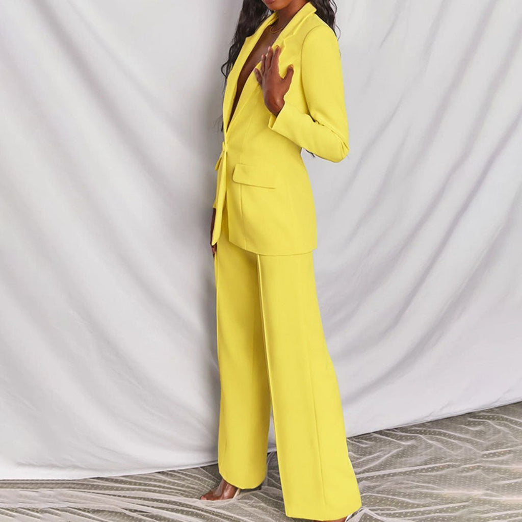 Women's Tailored Blazer and Wide-Leg Trousers Suit Set
