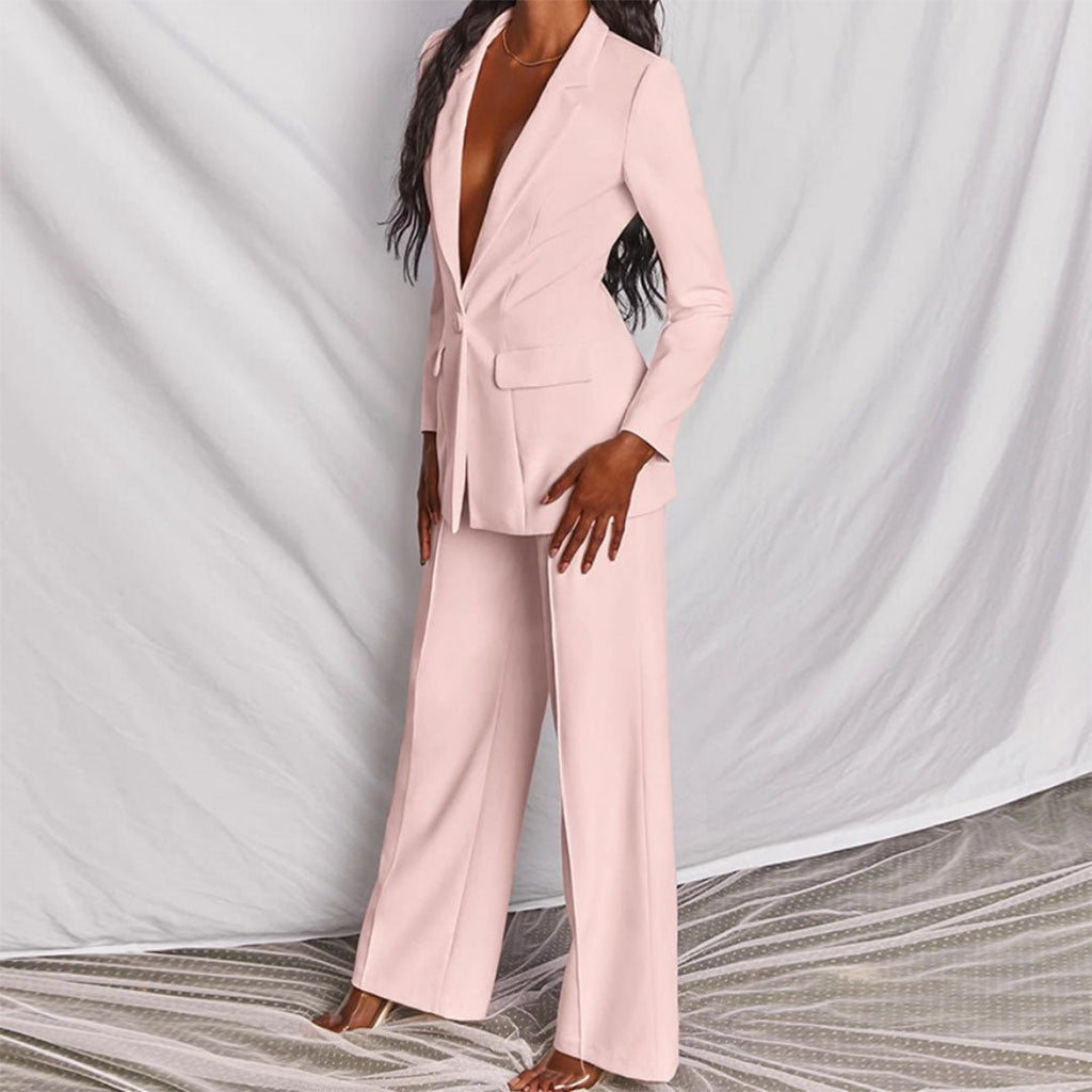 Women's Tailored Blazer and Wide-Leg Trousers Suit Set