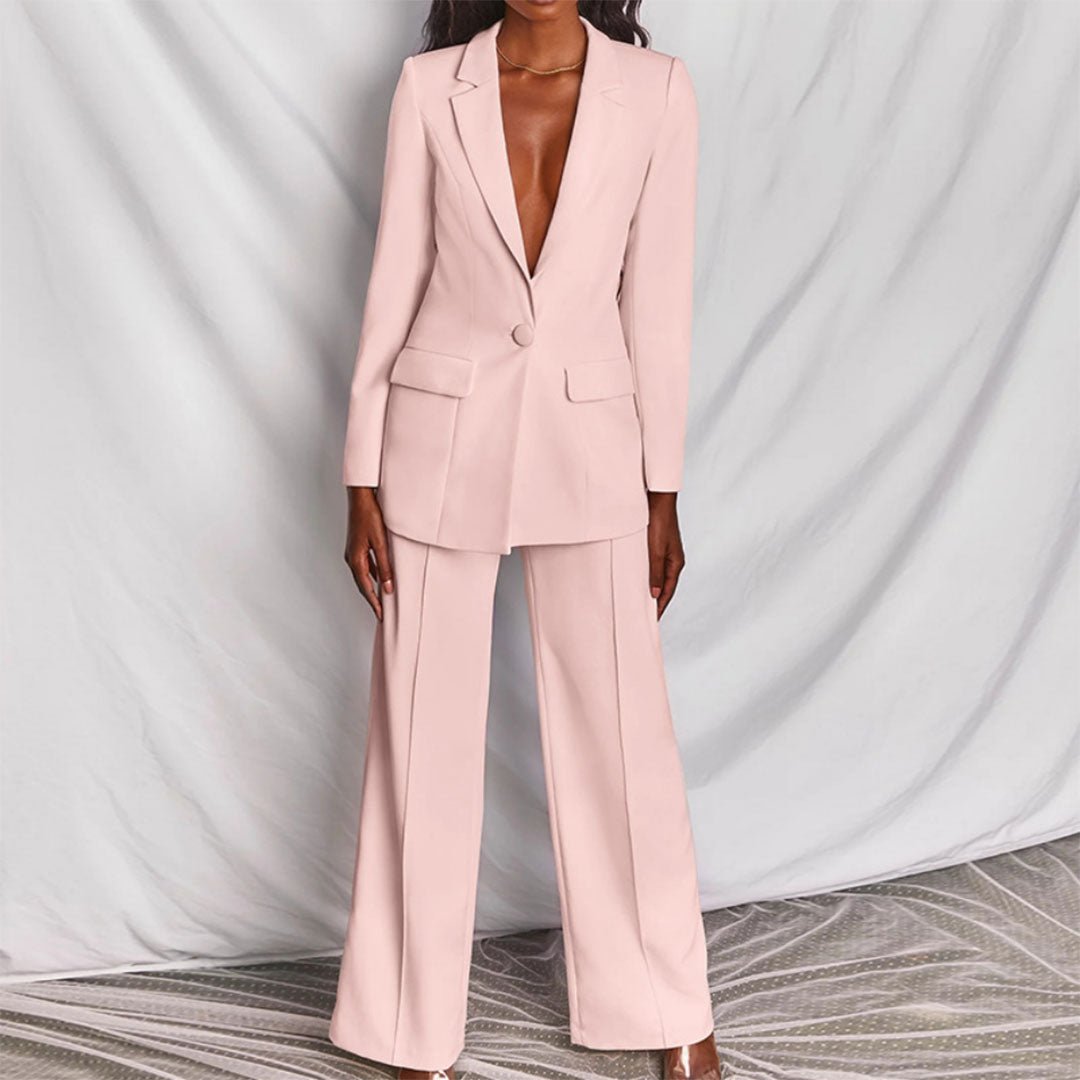 Women's Tailored Blazer and Wide-Leg Trousers Suit Set