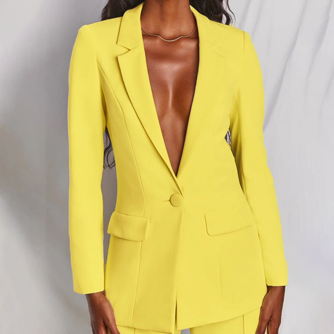 Women's Tailored Blazer and Wide-Leg Trousers Suit Set