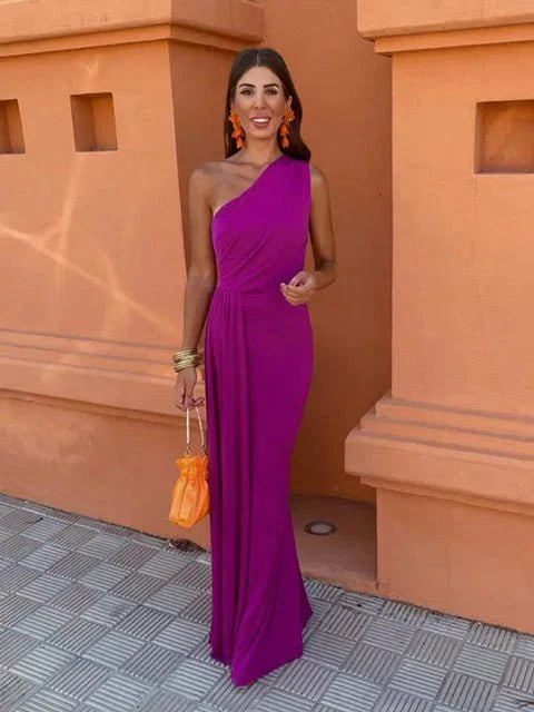 Women's One-Shoulder Draped Maxi Dress