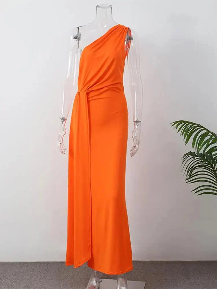 Women's One-Shoulder Draped Maxi Dress