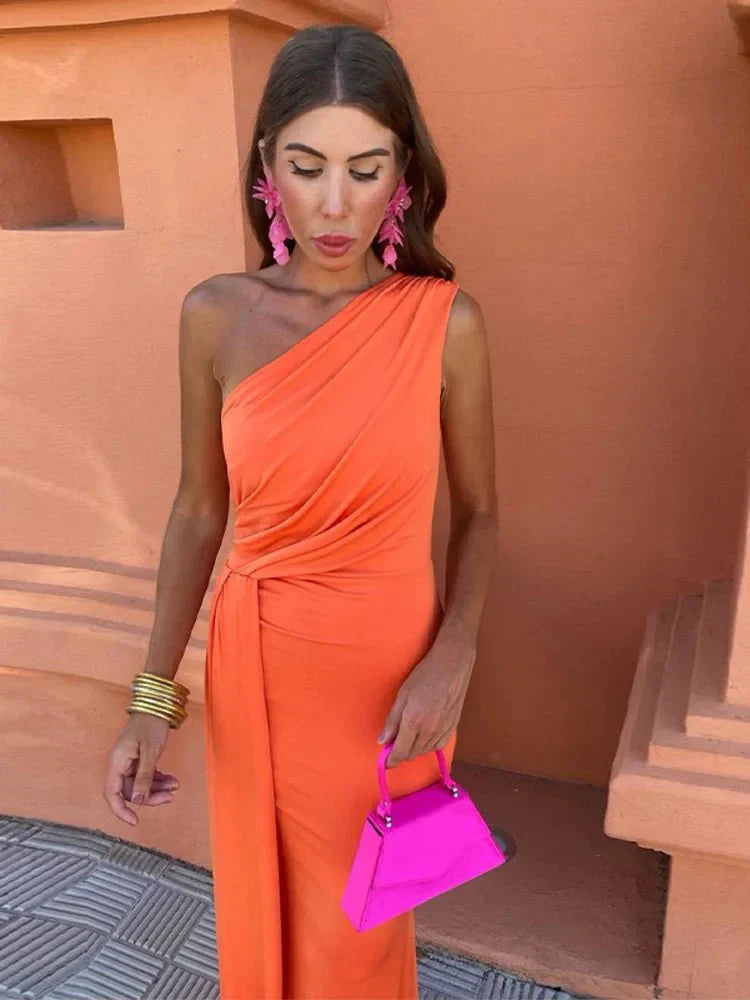 Women's One-Shoulder Draped Maxi Dress