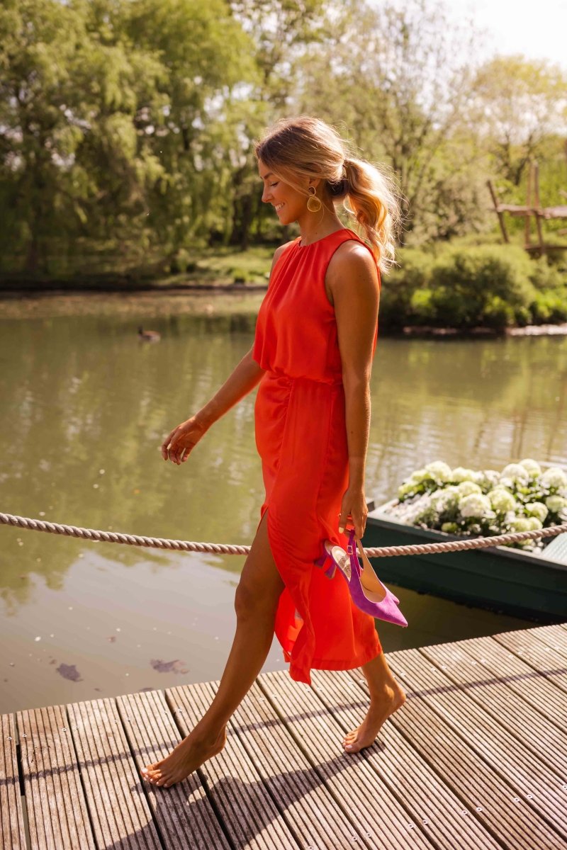 Women’s Sleeveless Pleated Wrap-Front Dress