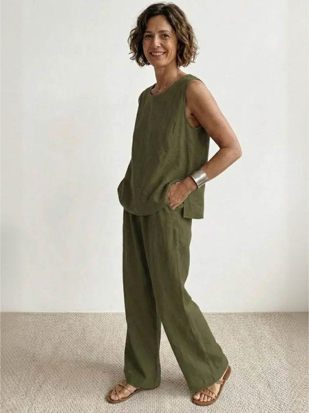 Covernorth Women’s Sleeveless Linen Two-Piece Set