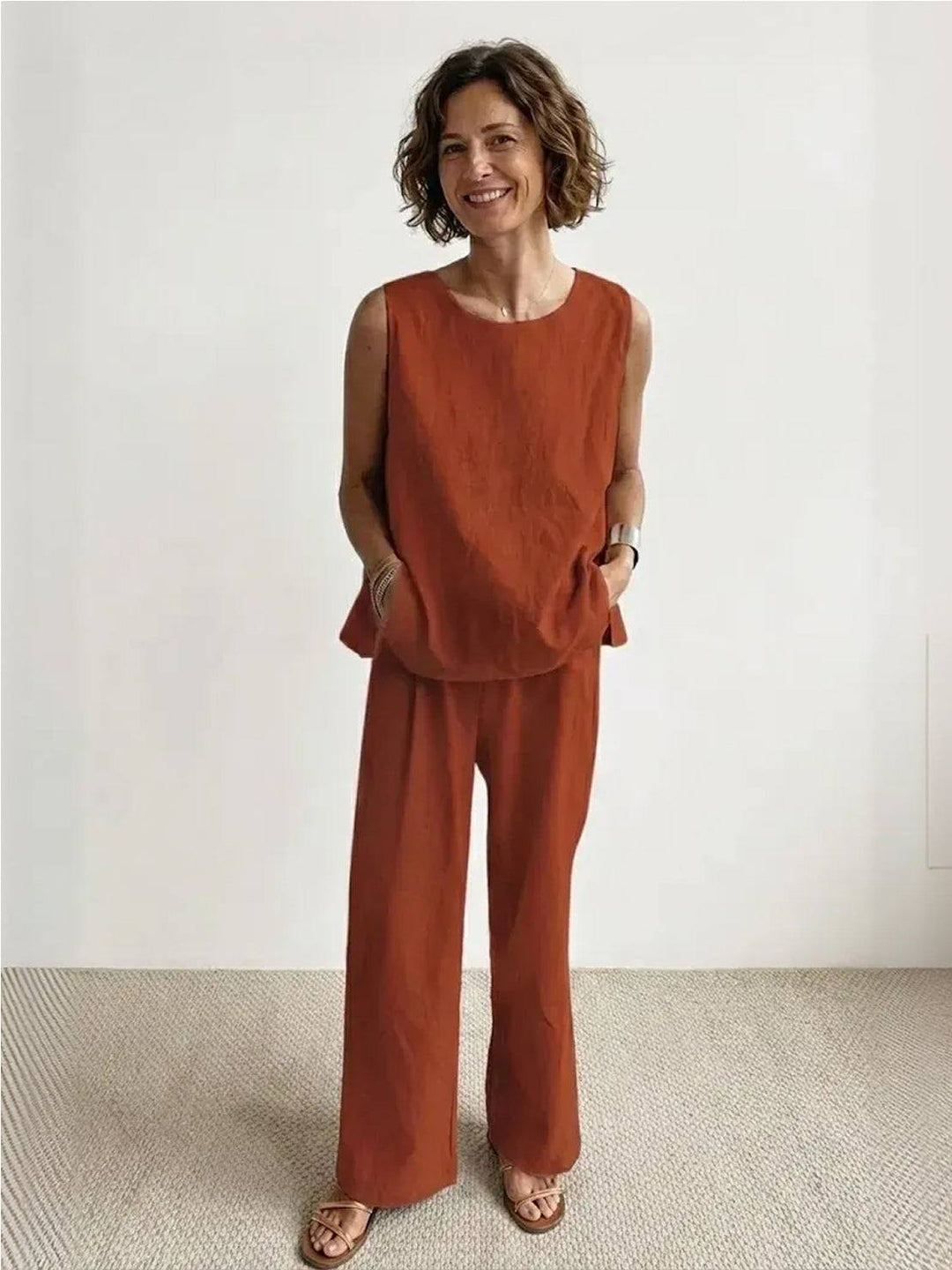 Covernorth Women’s Sleeveless Linen Two-Piece Set