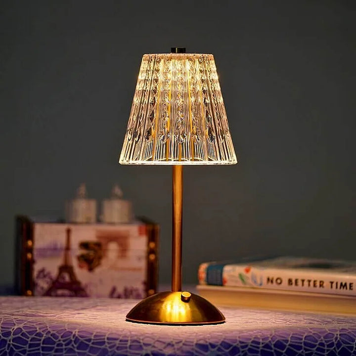 Crystal Table Lamp | Rechargeable Glow | Bedside, Desk | Gold